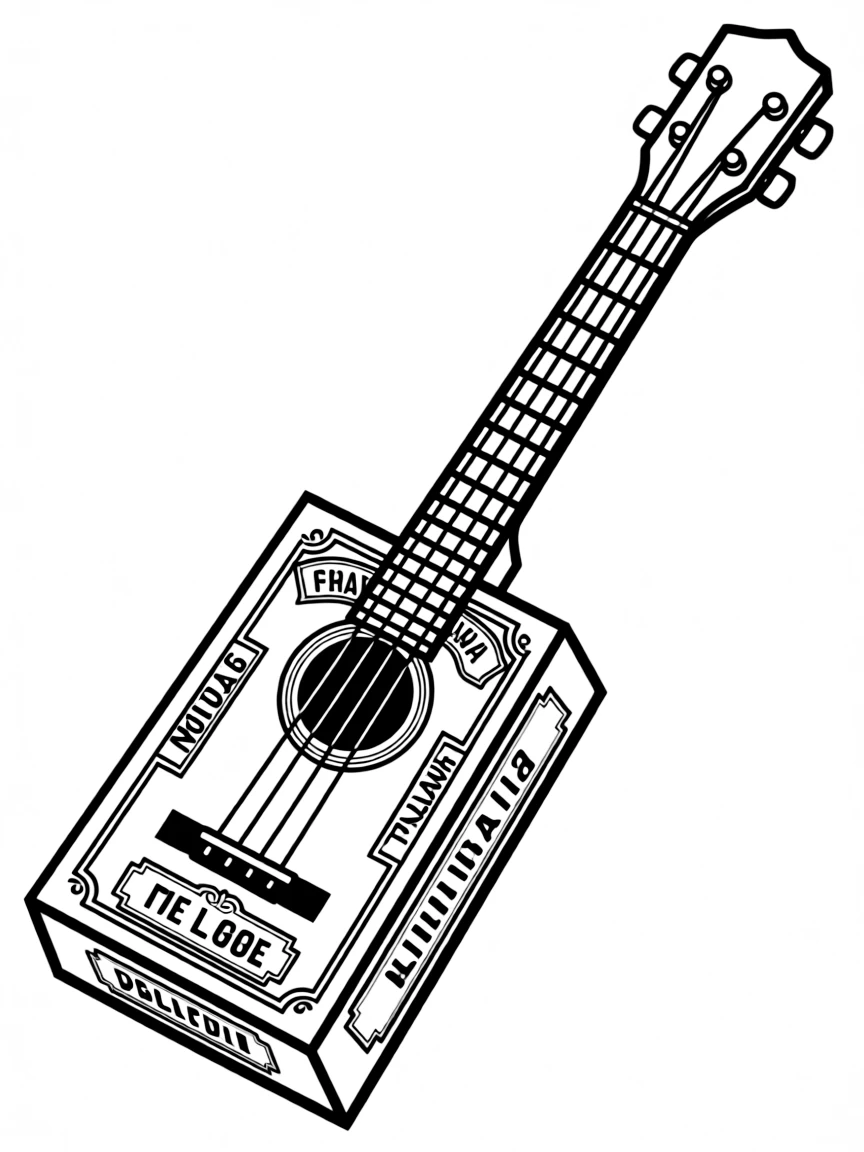 Cigar box guitar with vintage labels