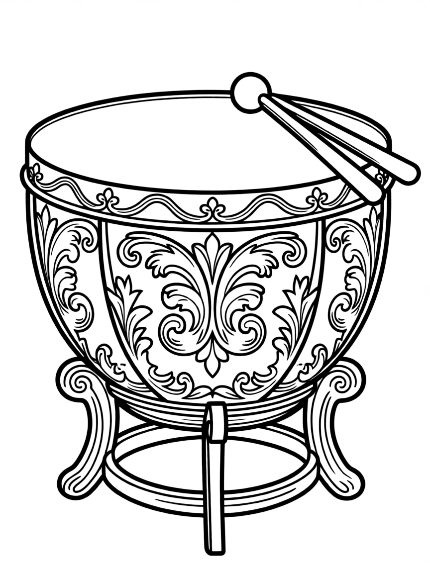 Timpani with baroque designs and mallets
