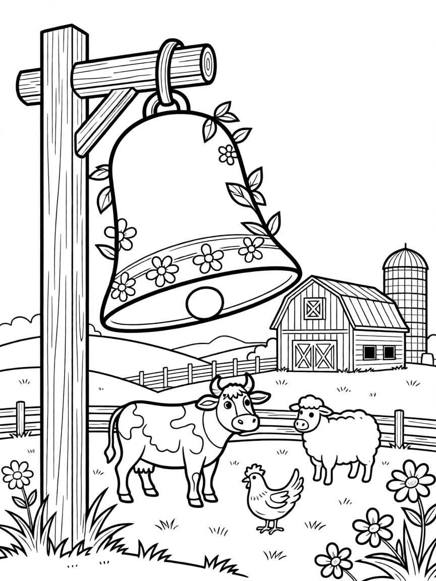 Cowbell with decorative farm scene