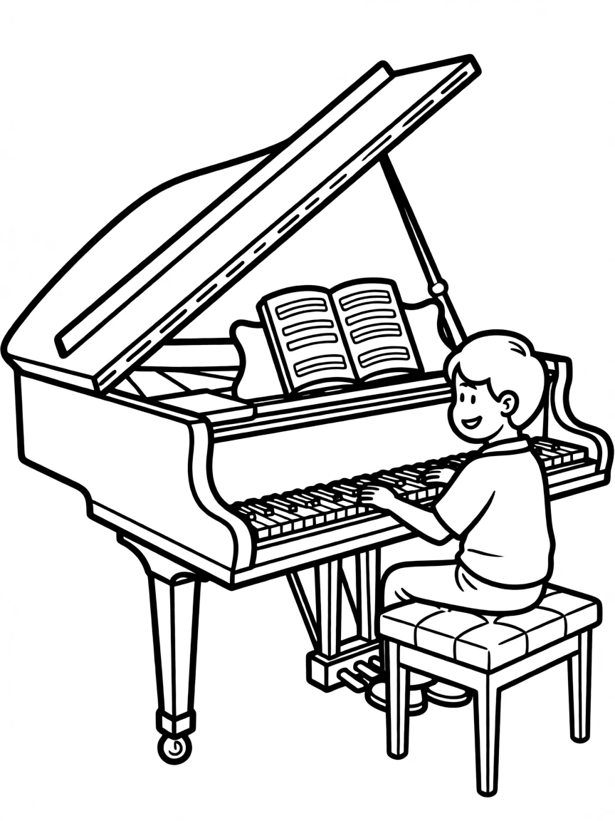 Grand piano with lid open and sheet music