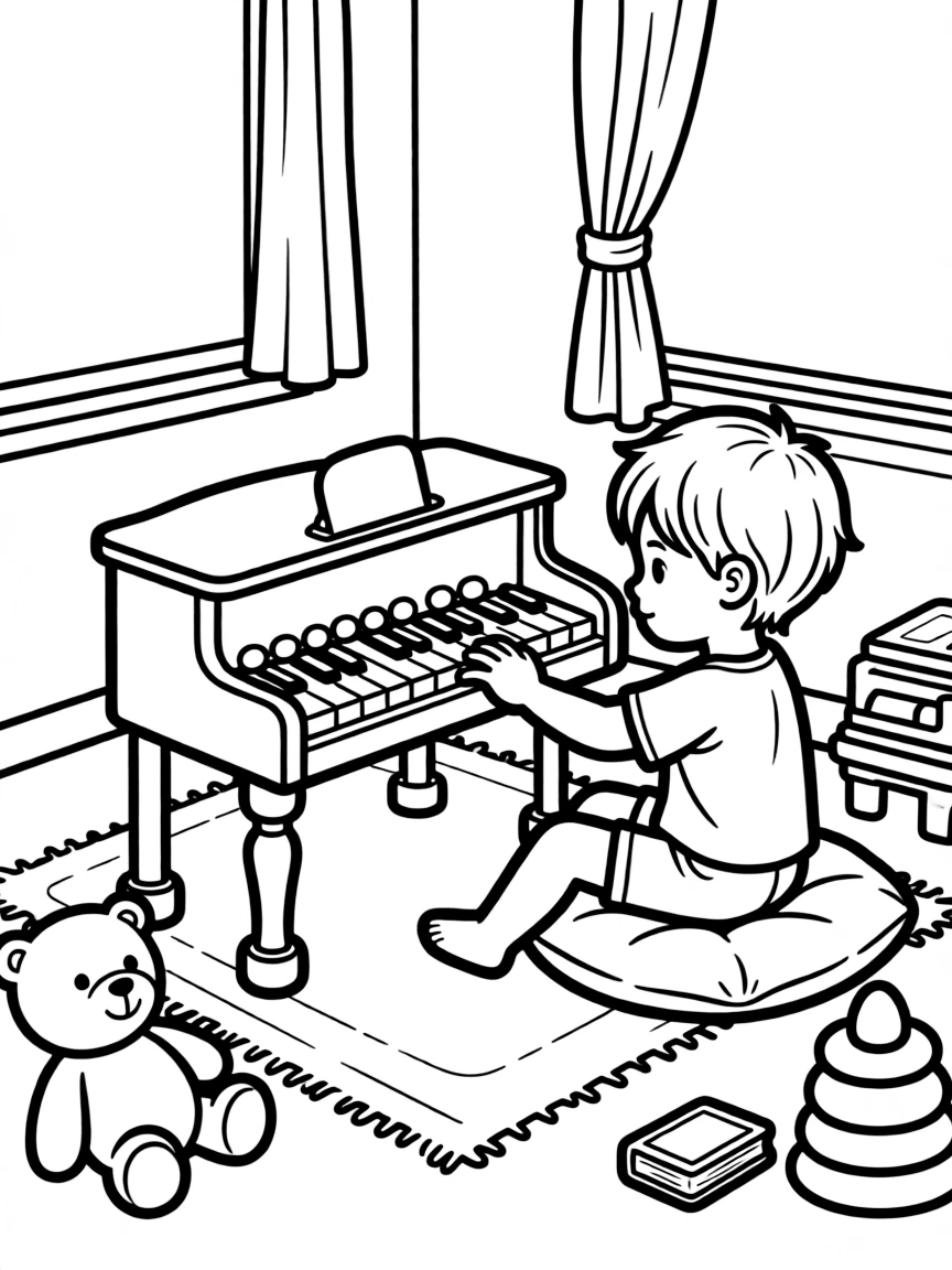 Toy piano in children's playroom setting