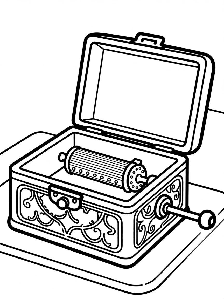 Music box with open lid and cylinder