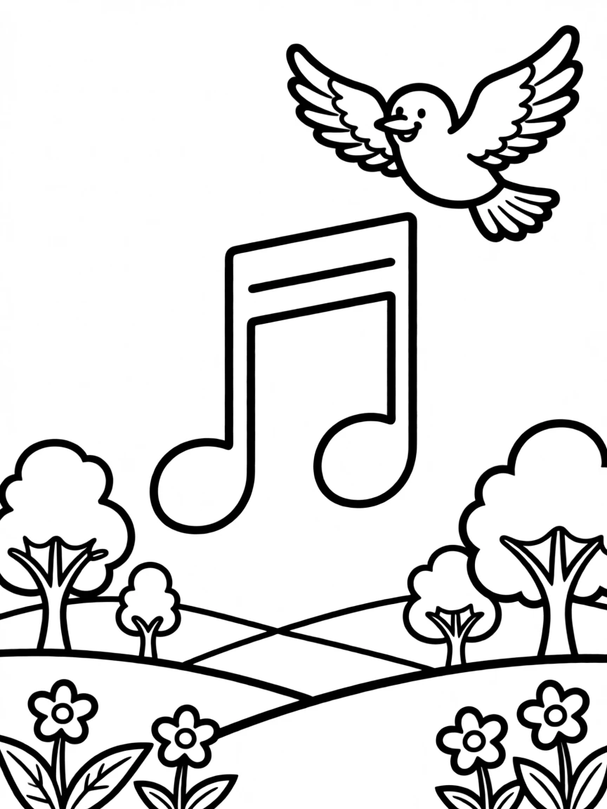 Fermata with bird soaring in sky