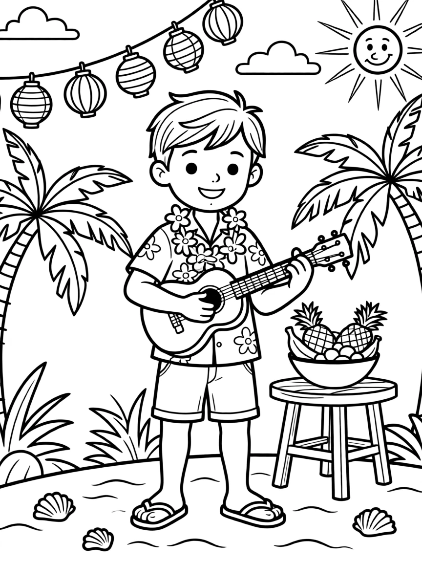 Hawaiian luau with ukulele player