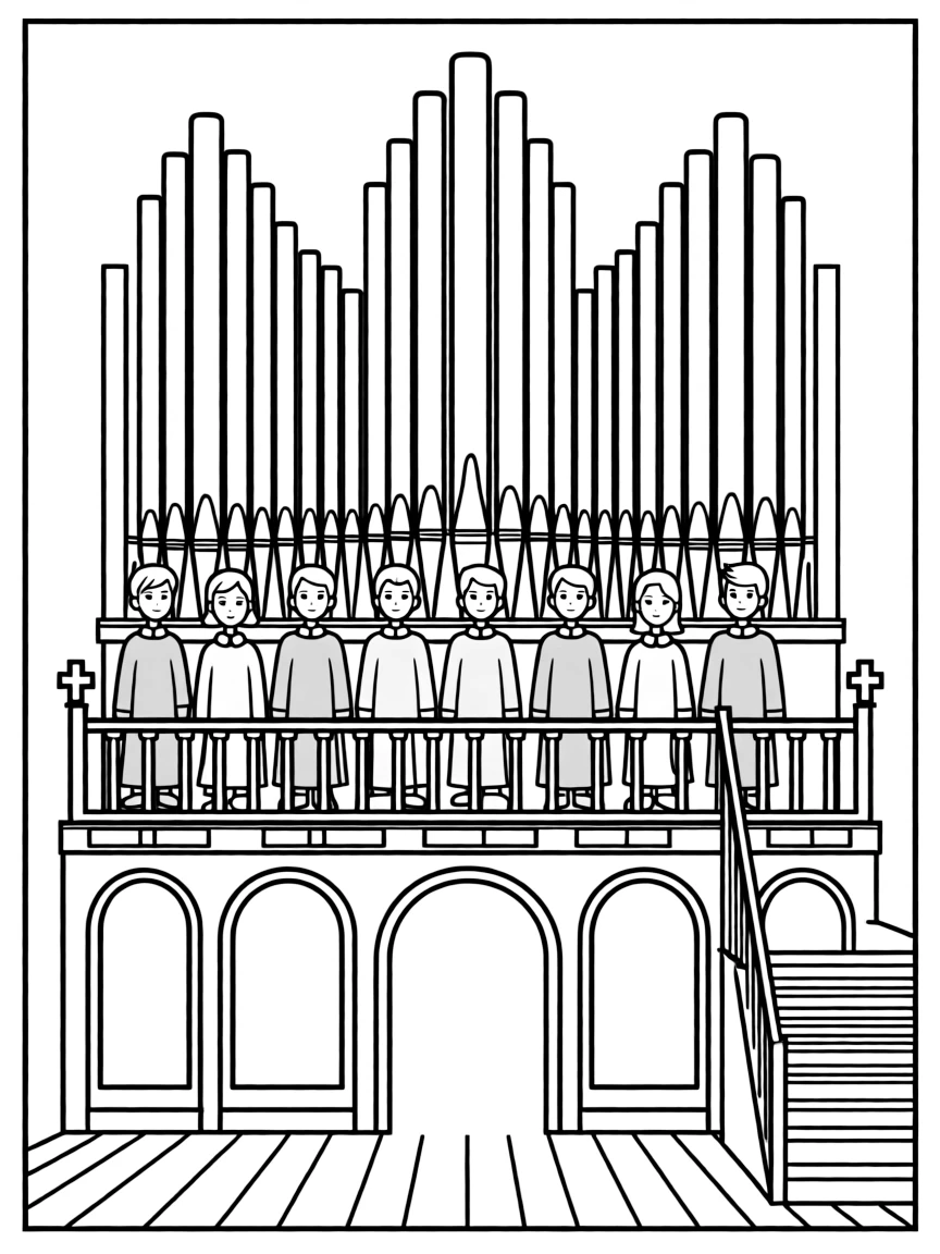 Church choir loft with organ pipes