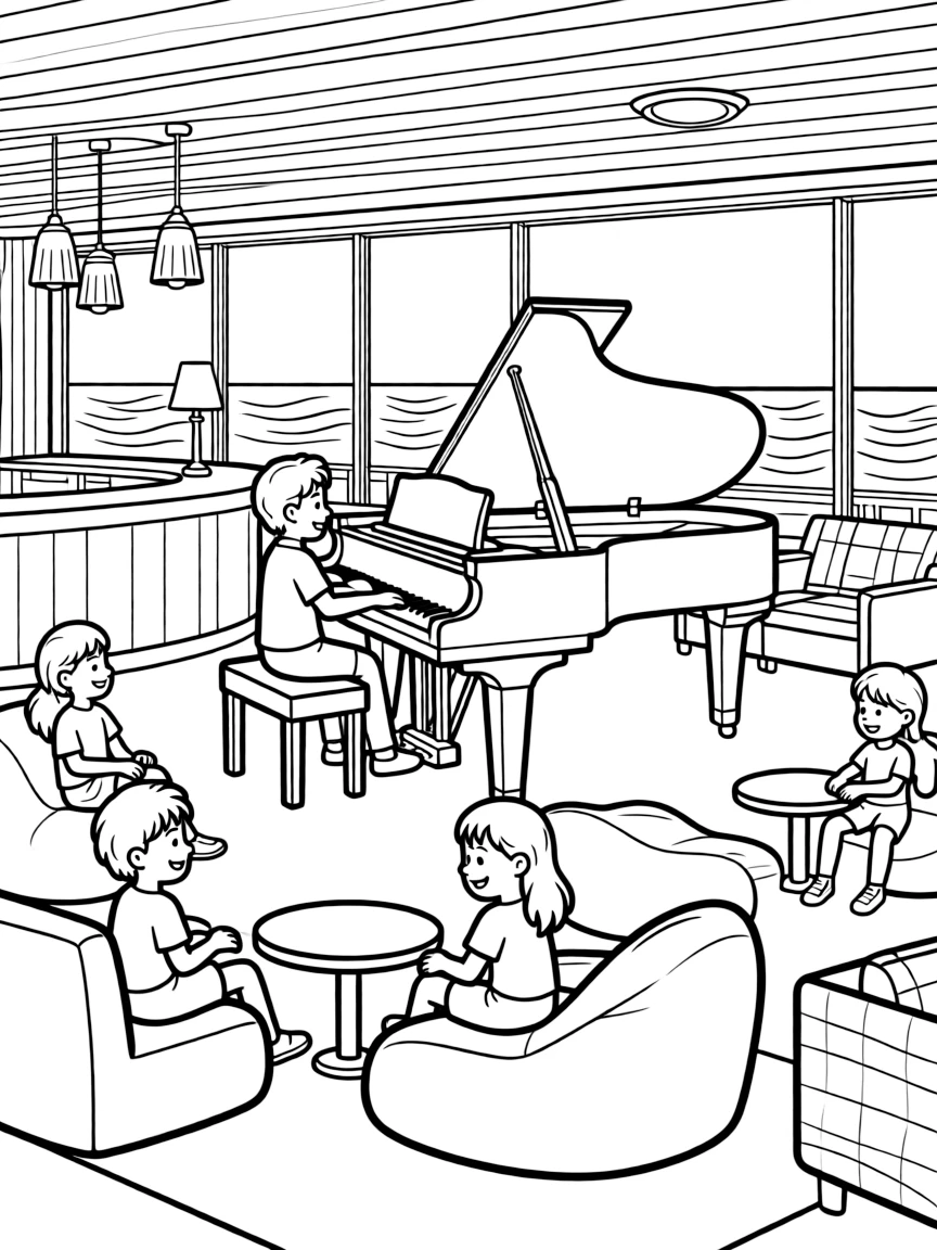 Cruise ship lounge with piano bar
