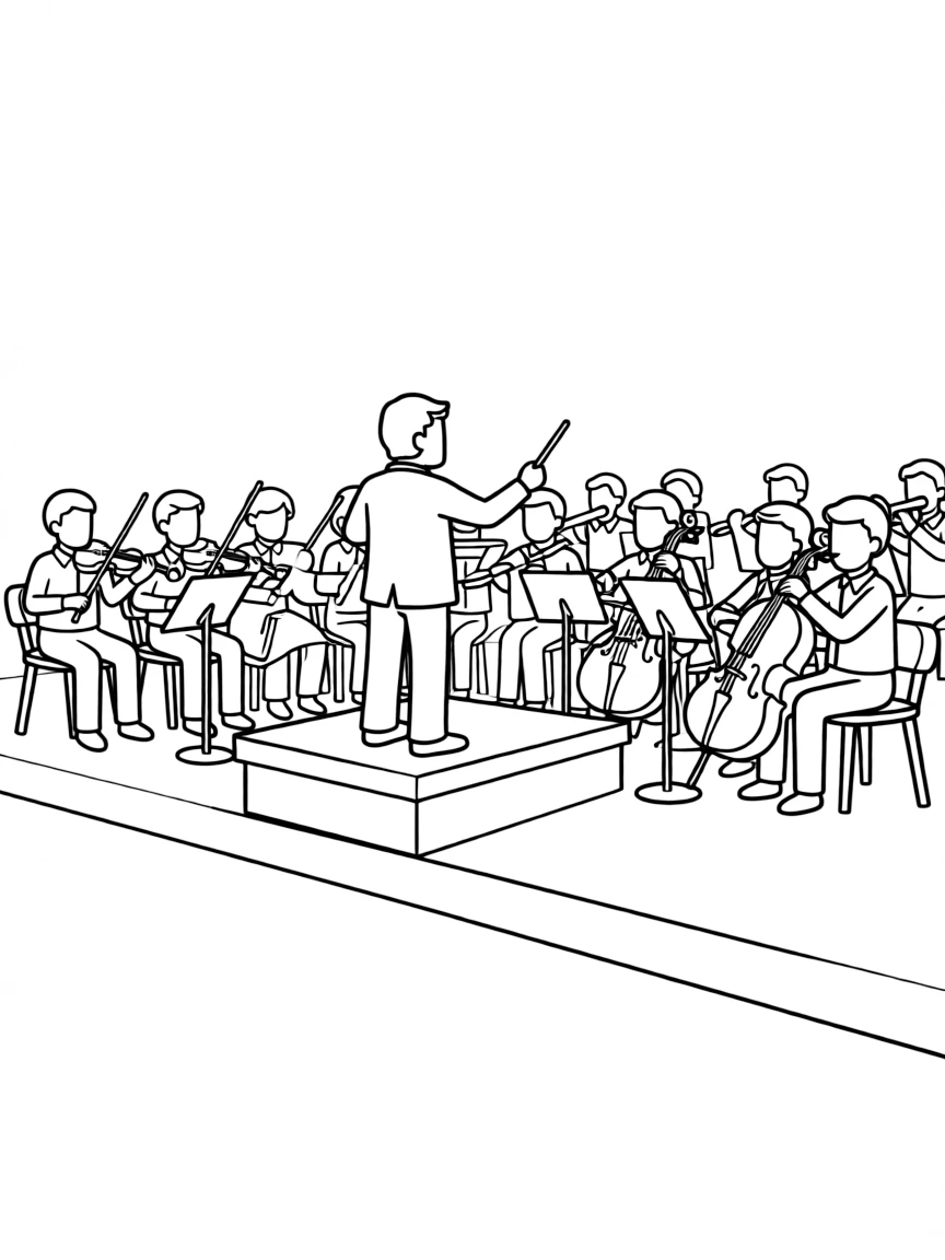 Orchestra pit with conductor and musicians