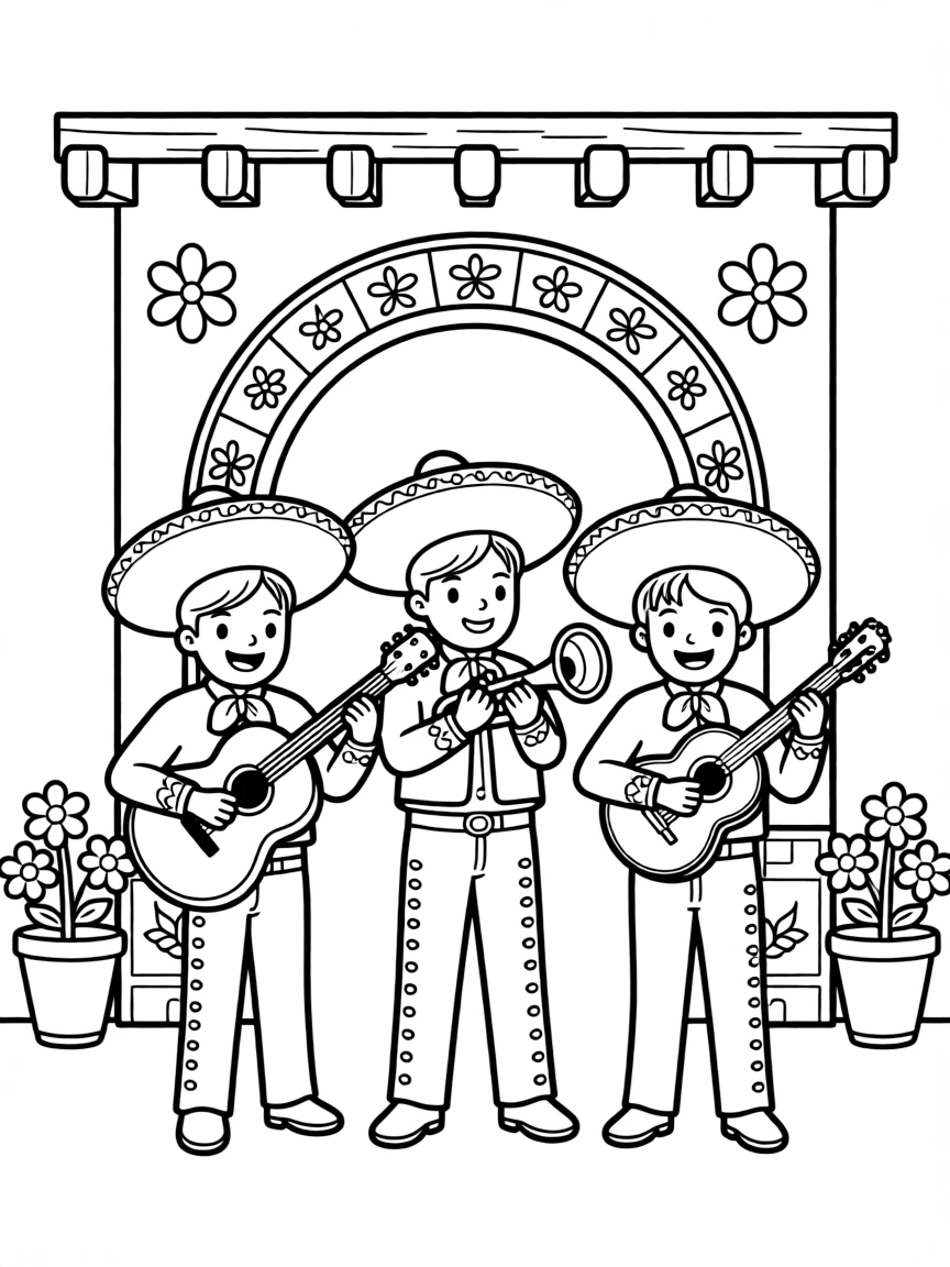 Mariachi band beneath hacienda archway