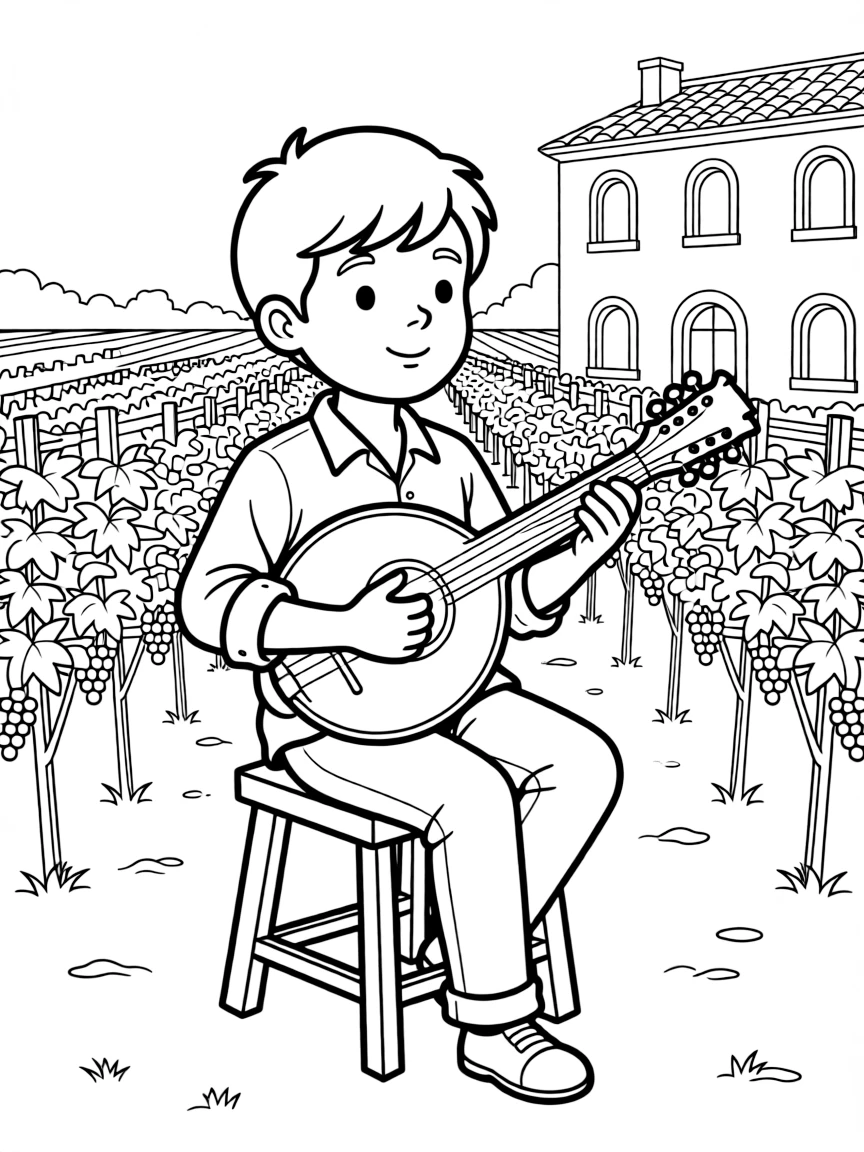 Mandolin player in Italian villa vineyard