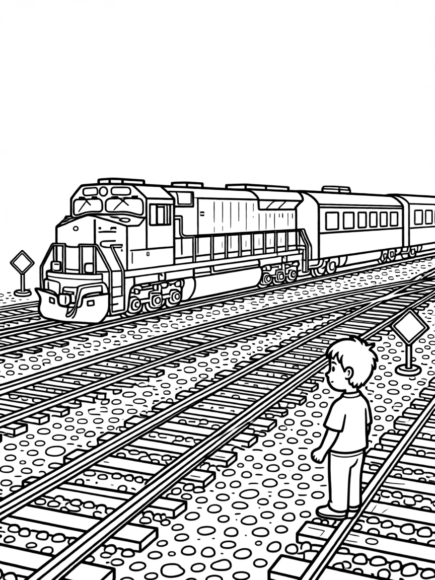 Train in a switchyard with complex network of tracks and switches