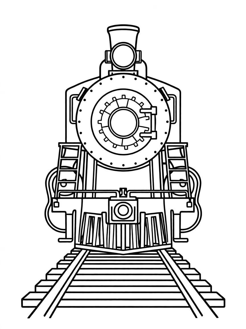 Steam engine headlamp illuminating the tracks ahead at night