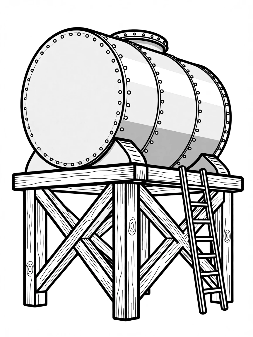Old railroad water tank with wooden structure and metal tank