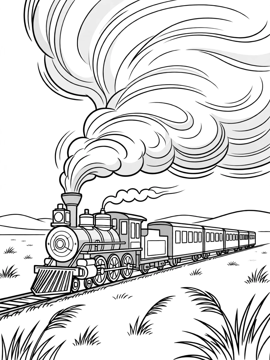 Train in a dust storm on the prairie with dramatic sky