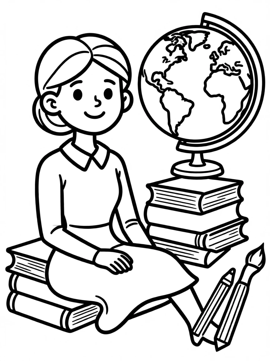 A cartoon-style drawing of Rosa Parks surrounded by symbols of their achievements, like books, tools, or globes.