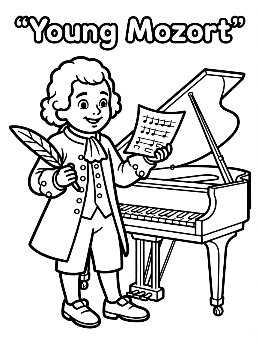 A cartoon-style drawing of Mozart.
