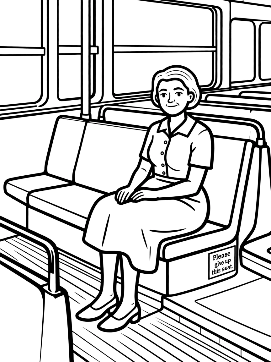 A playful scene showing Rosa Parks.
