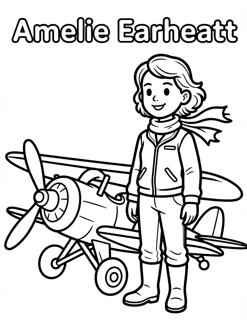 A cartoon-style drawing of Amelia Earhart.
