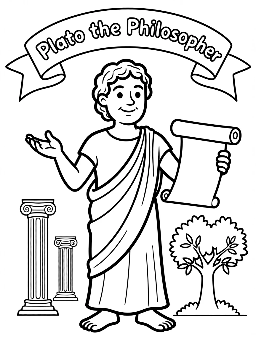 A cartoon-style drawing of Plato.