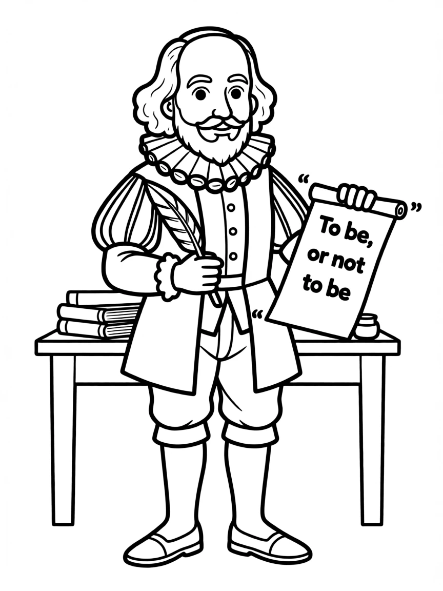 A cartoon-style drawing of William Shakespeare.