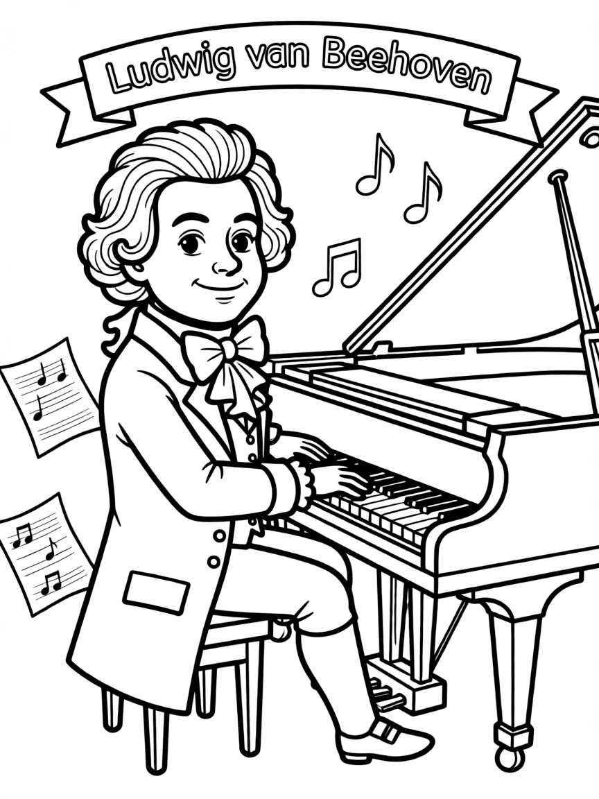 A cartoon-style drawing of Beethoven.