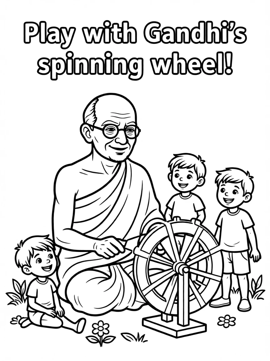 A playful scene showing Mahatma Gandhi.