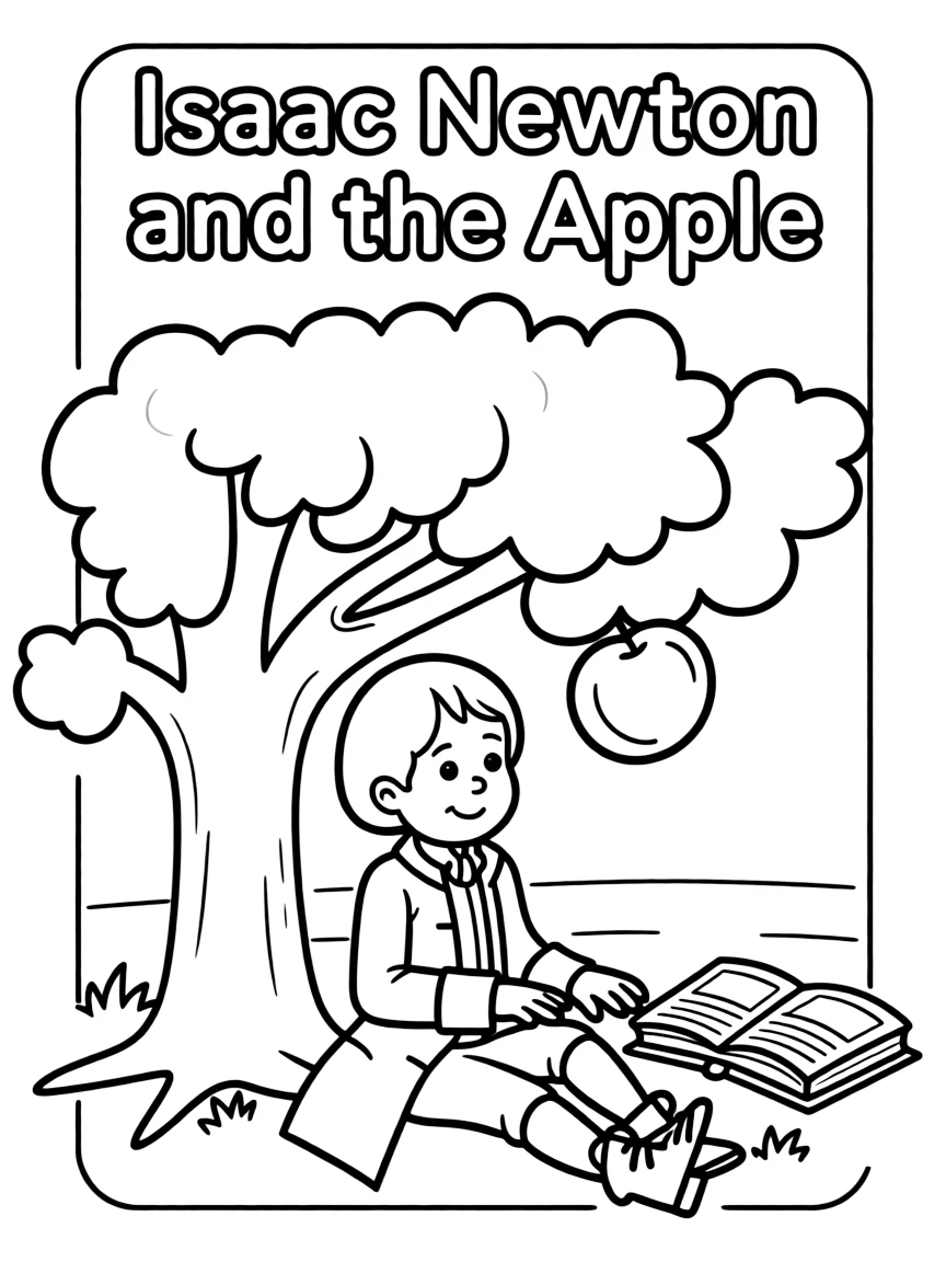 A cartoon-style drawing of Isaac Newton.
