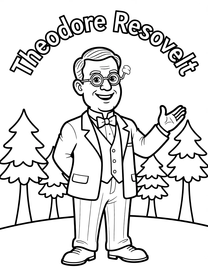 A cartoon-style drawing of Theodore Roosevelt.