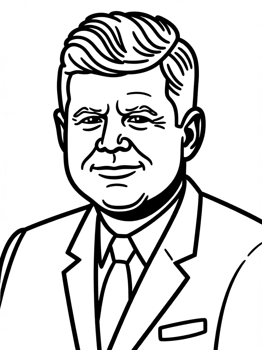 A cartoon-style drawing of John F. Kennedy.