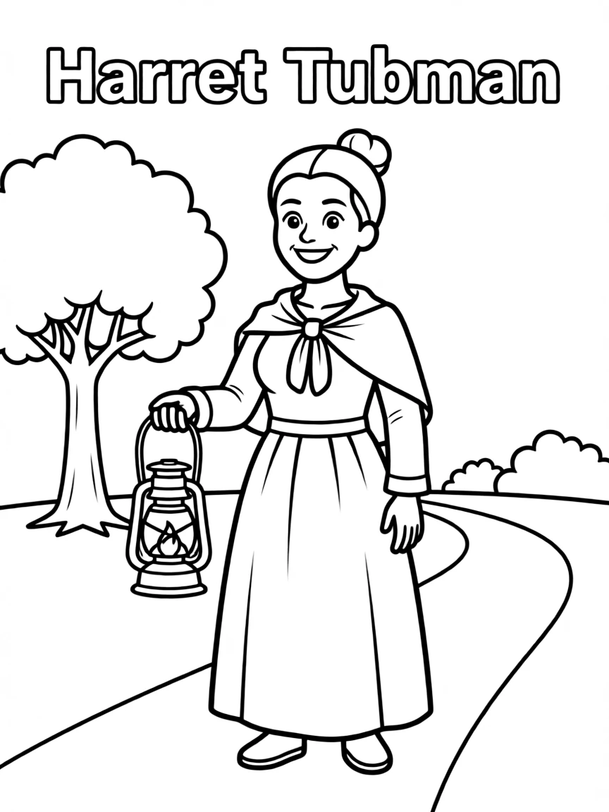 A cartoon-style drawing of Harriet Tubman.