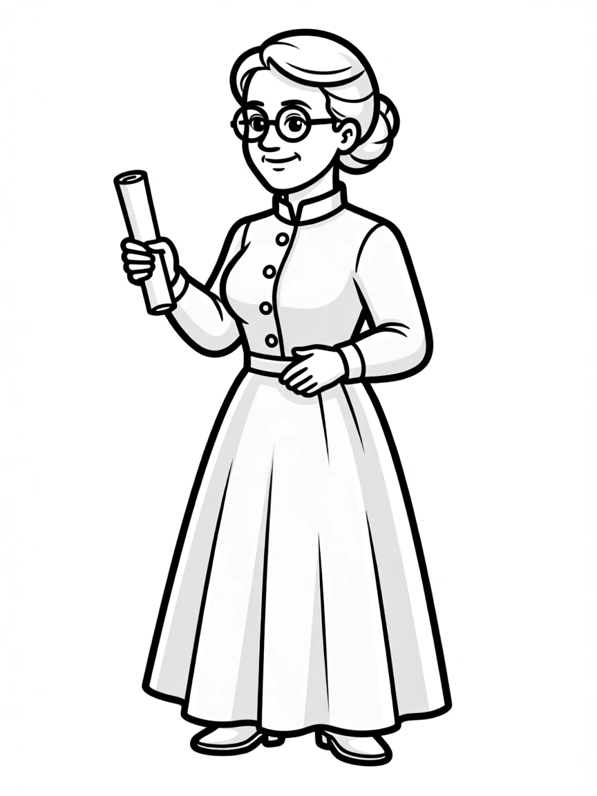 A cartoon-style drawing of Susan B. Anthony.