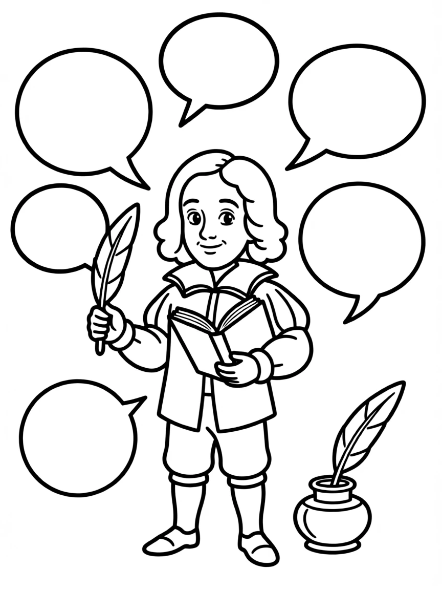 A playful scene showing William Shakespeare.