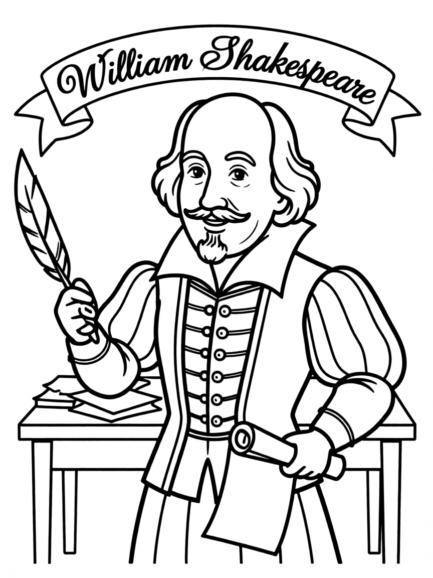 A cartoon-style drawing of William Shakespeare.