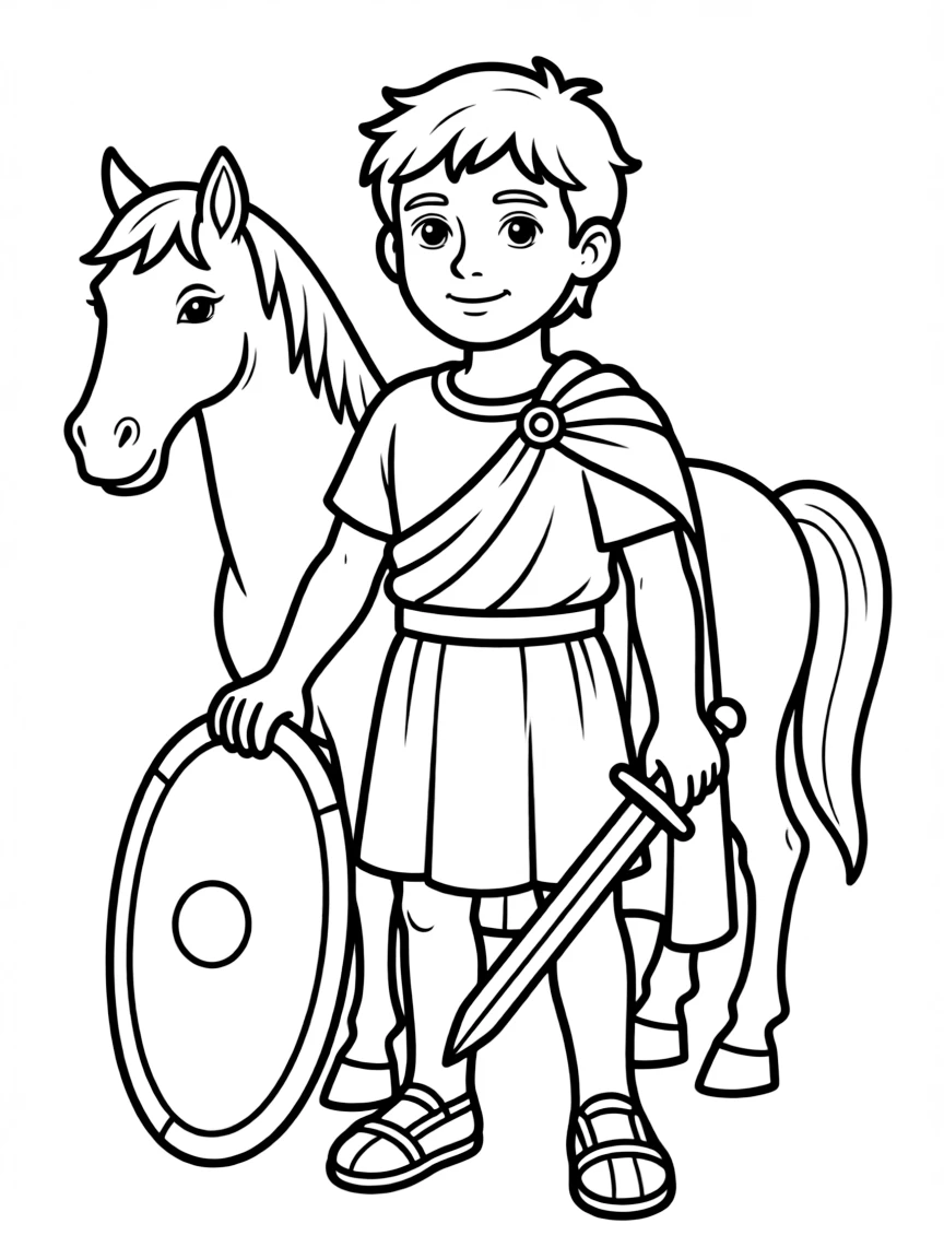 A cartoon-style drawing of Alexander the Great.