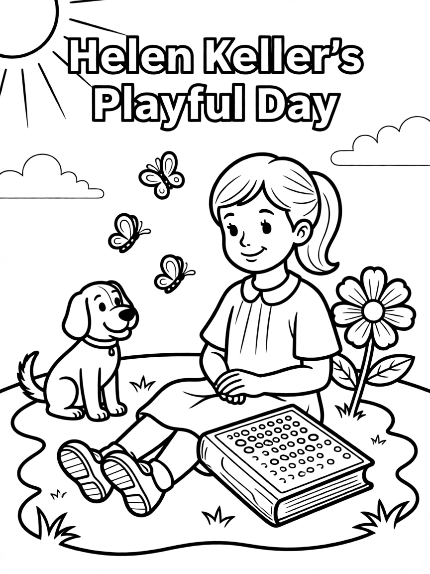 A playful scene showing Helen Keller.