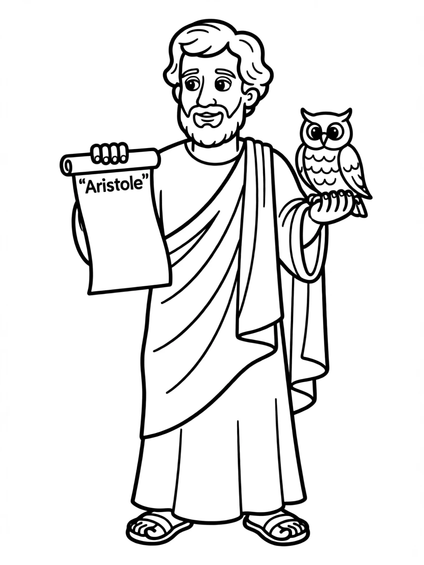 A cartoon-style drawing of Aristotle.
