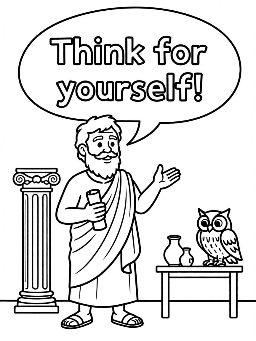 A cartoon-style drawing of Socrates.