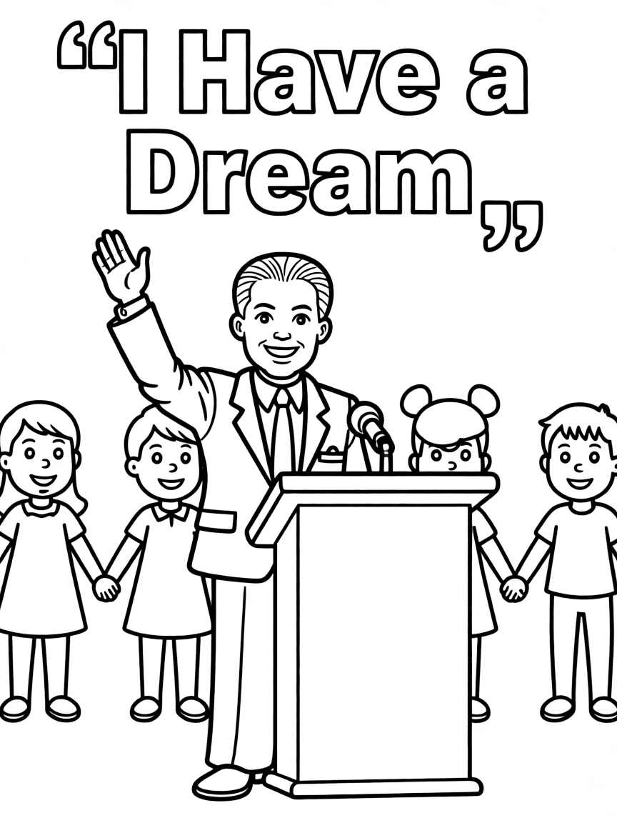 A cartoon-style drawing of Martin Luther King Jr..