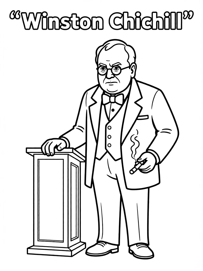 A cartoon-style drawing of Winston Churchill.