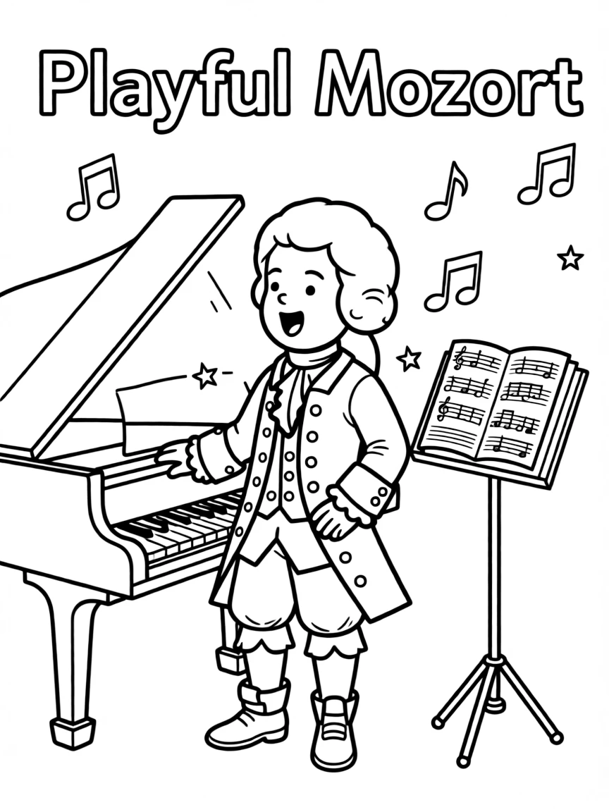 A playful scene showing Mozart.