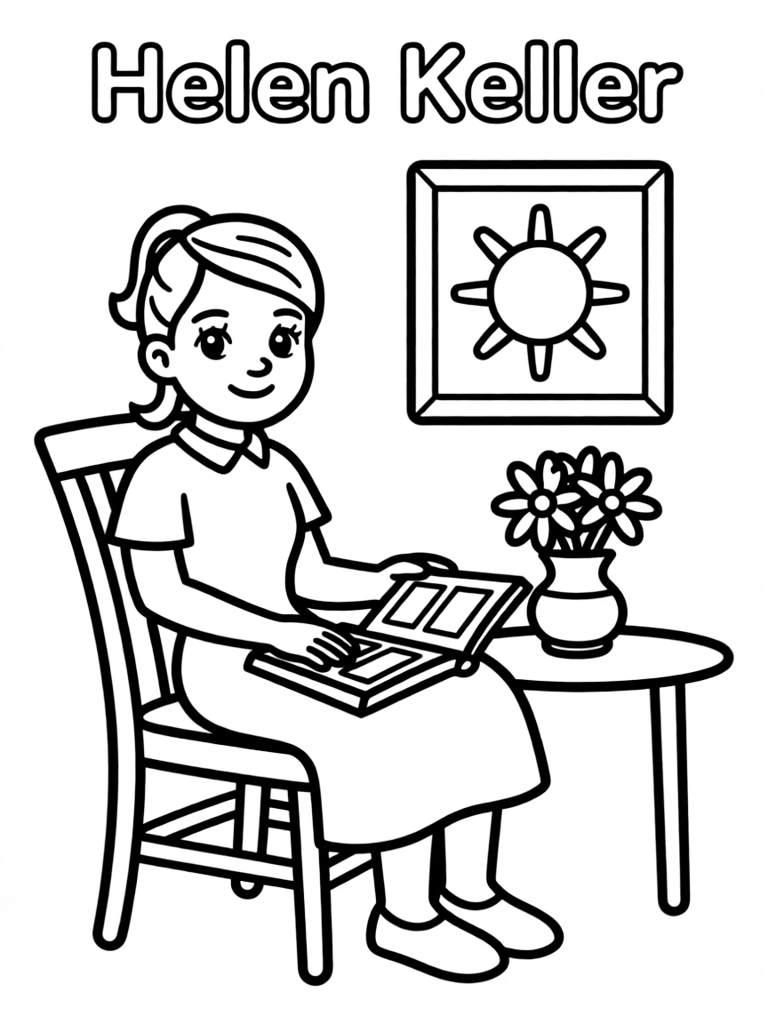 A cartoon-style drawing of Helen Keller.