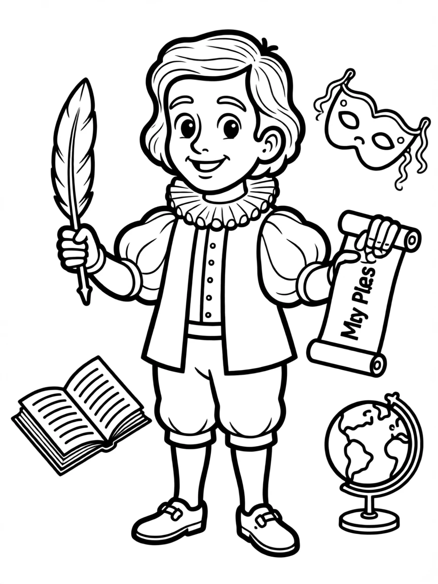 A cartoon-style drawing of William Shakespeare.