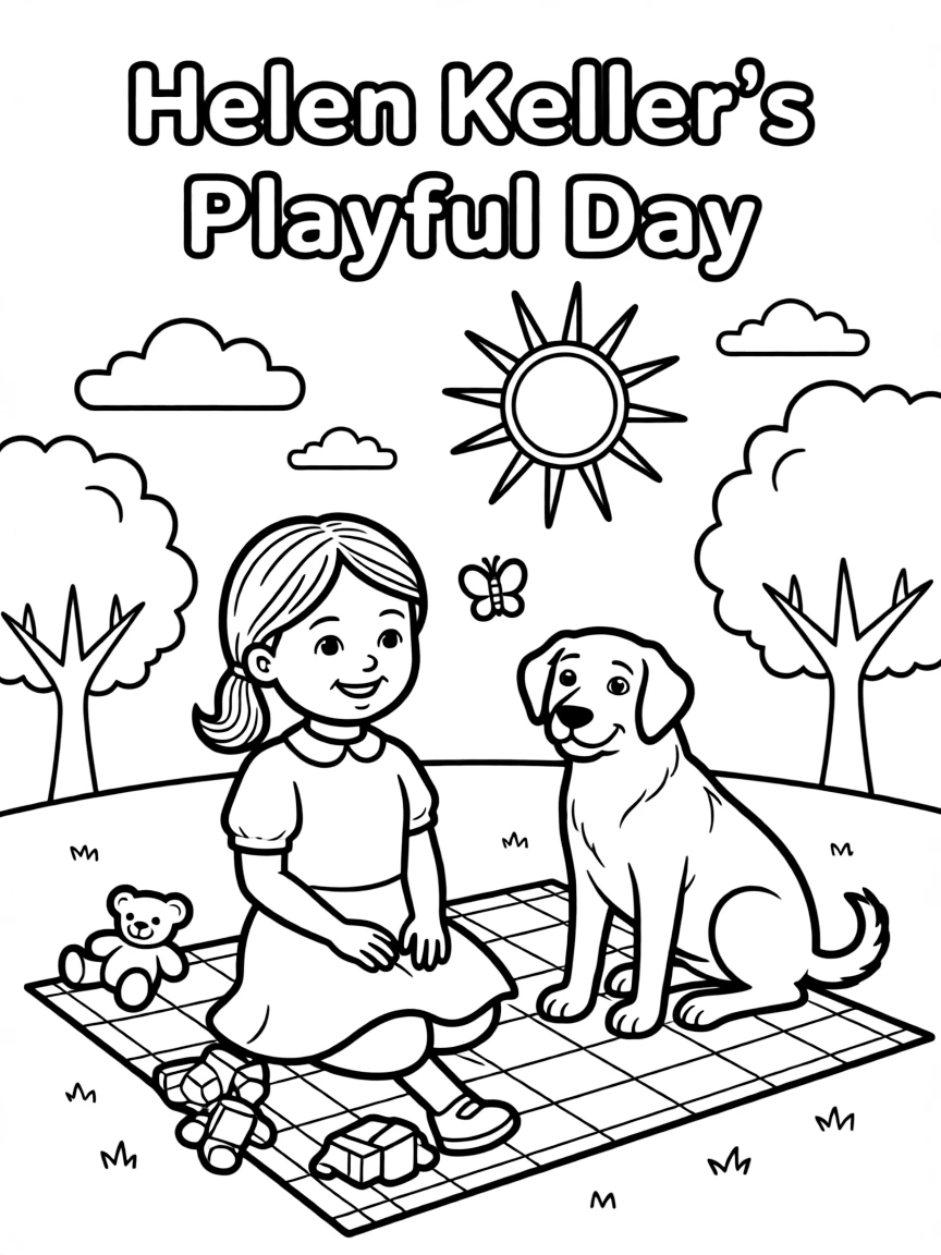 A playful scene showing Helen Keller.