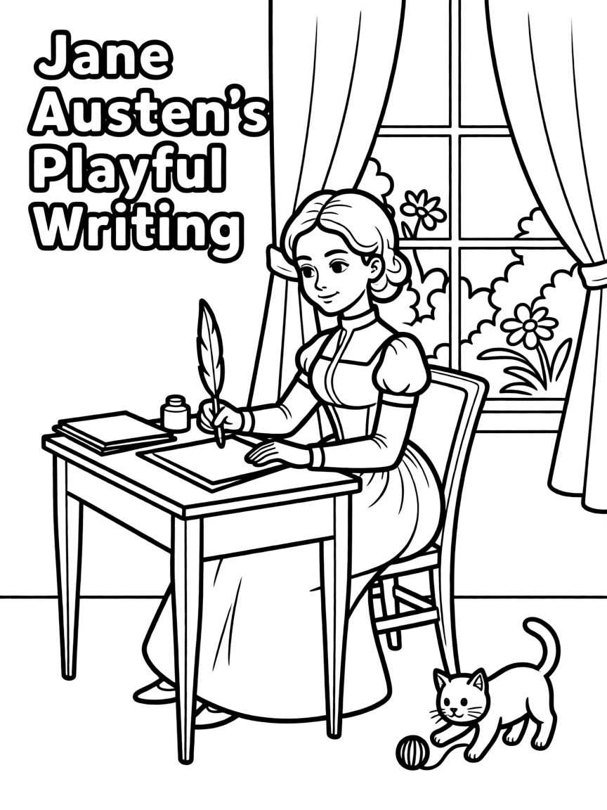 A playful scene showing Jane Austen.