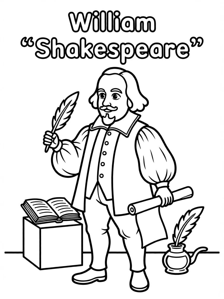 A cartoon-style drawing of William Shakespeare.