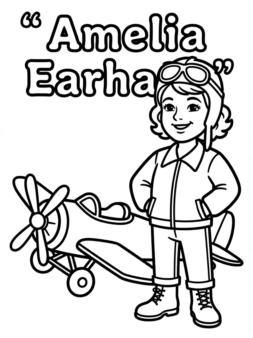 A cartoon-style drawing of Amelia Earhart.