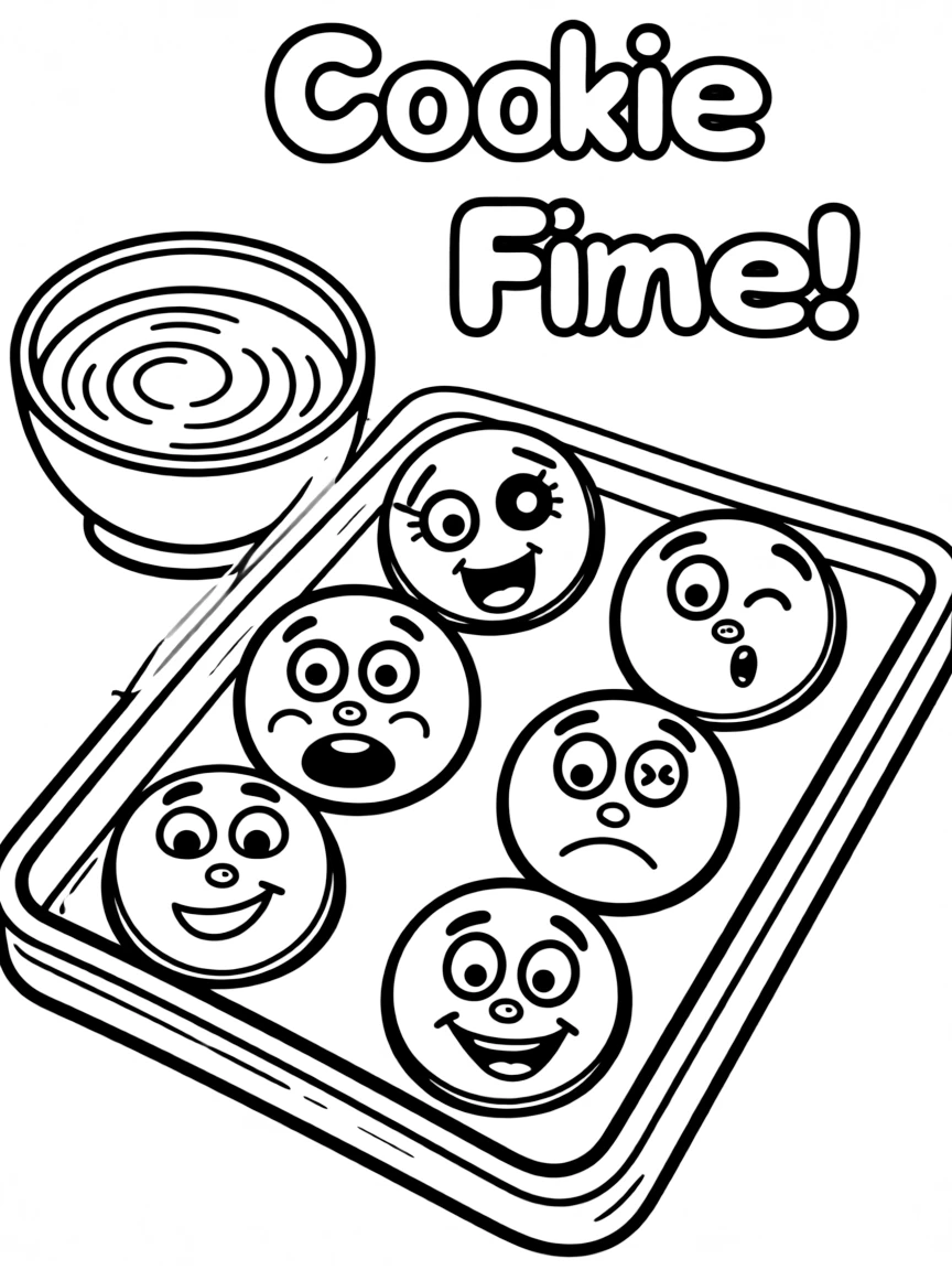 A tray of cookies with each cookie having a different funny face, ready to be picked and washed