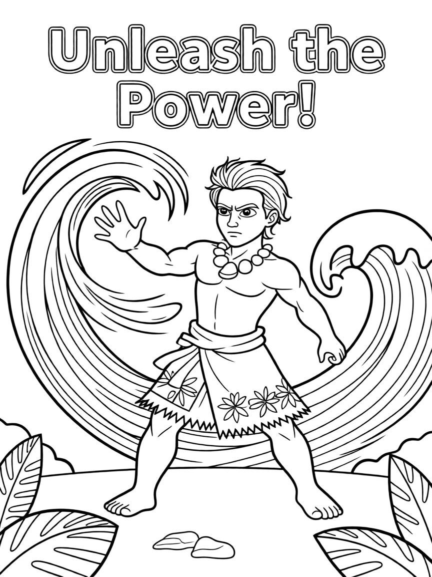 An action-packed scene of Maui using their special powers in a dramatic battle pose.