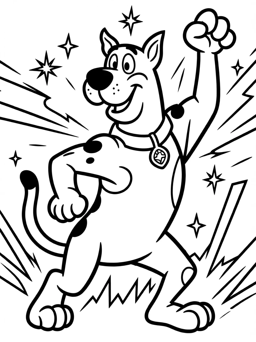 An action-packed scene of Scooby-Doo using their special powers in a dramatic battle pose.