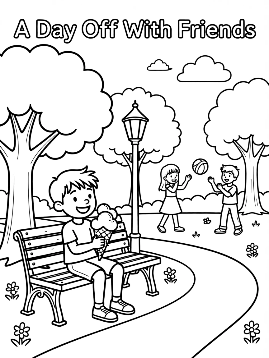 Despicable Me enjoying a day off, eating ice cream or playing with friends in a park setting.