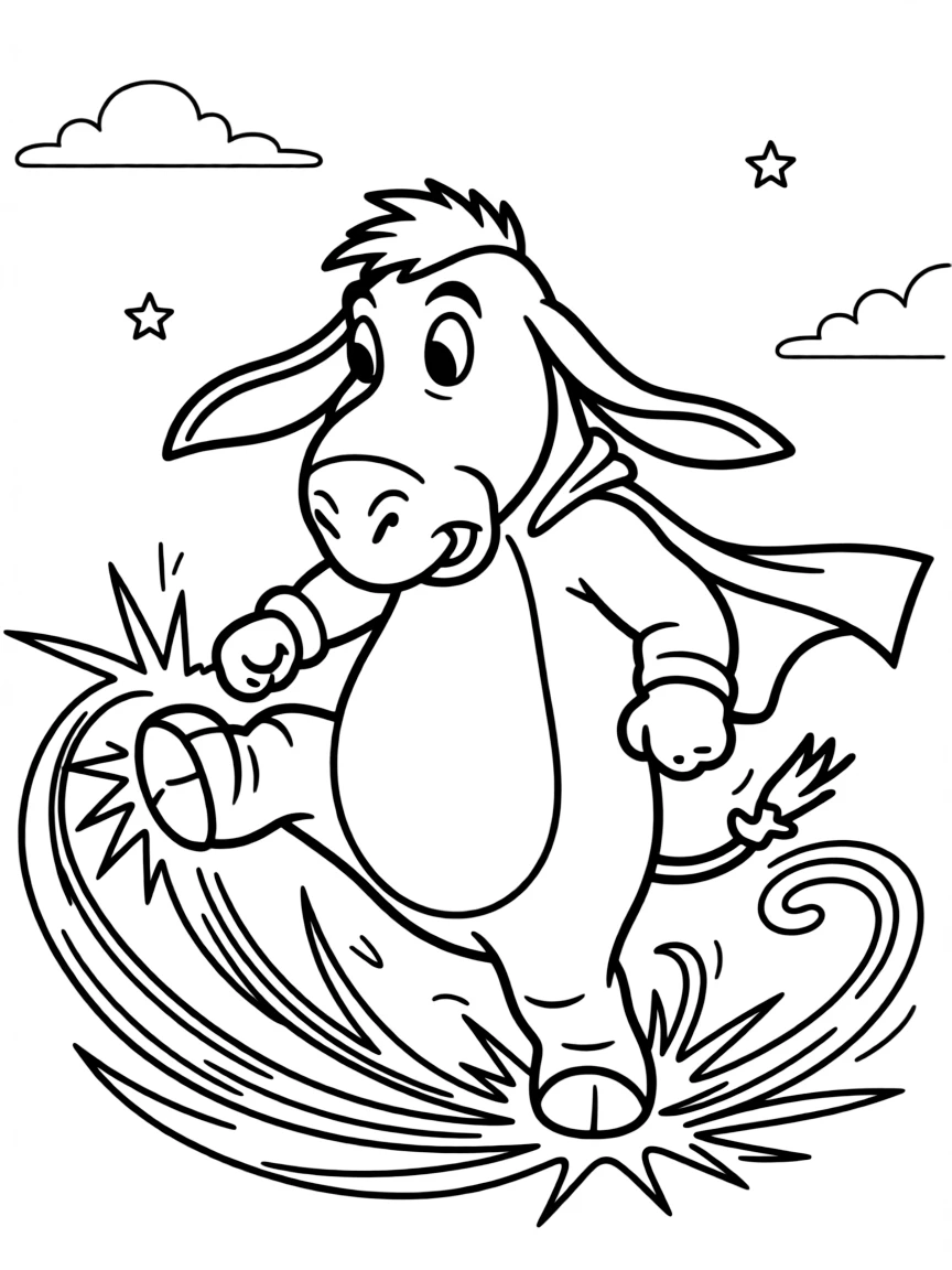 An action-packed scene of Eeyore using their special powers in a dramatic battle pose.